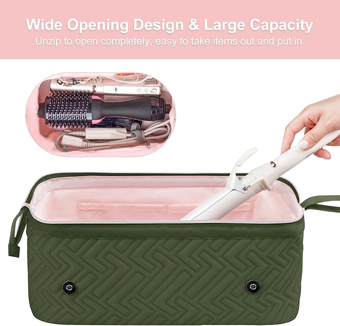 Leudes Hair Tools Travel Bag for Women Heat Resistant Mat for Travel Essentials Hot Tools Straighteners,Flat Irons,Curling Iron,Hot Air Brushes and Hair Dryer Organizer Bags 2 in 1 (Army GreenA)
