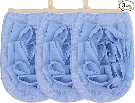 3 Pack Bath Loofah Body Sponge Brushes Loofah Exfoliating Glove Bath Shower Glove with Flower Bath Ball Bath Shower Loofah Sponge for Women and Men (Blue)