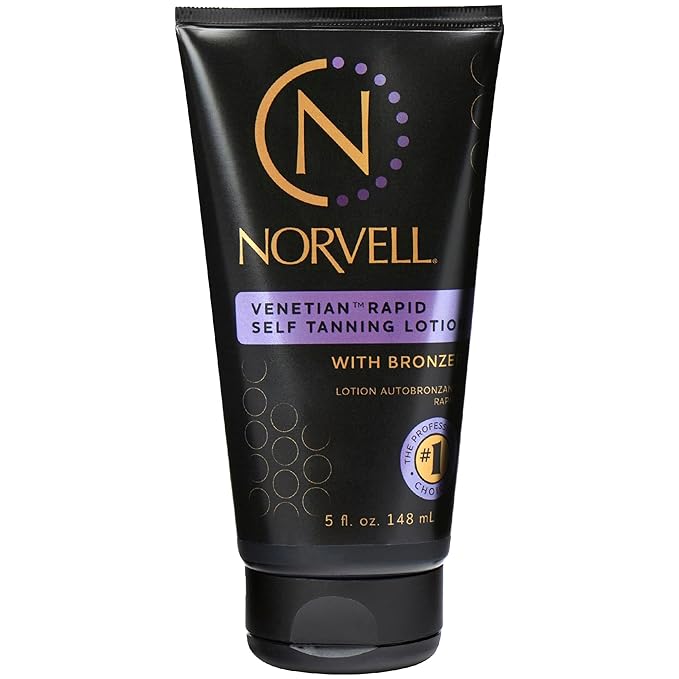 Norvell Venetian Rapid Sunless Self Tanner Lotion 5 fl oz – Professional Fast Acting Self Tanning Cream for Natural Bronze Glow, Streak Free, Long Lasting, Anti Orange Fake Tan