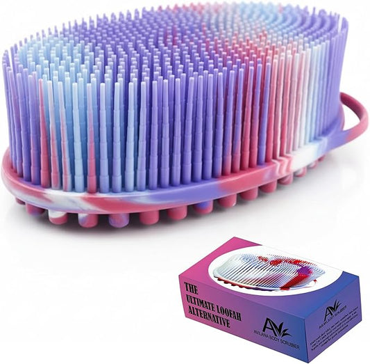 Silicone Body Scrubber for Shower - Gentle Exfoliating Back Scrubber with Soft Bristles - Avilana Premium Dual Sided Bath Brush Massage - Loofah Alternative for Sensitive Skin - Gift Women Men