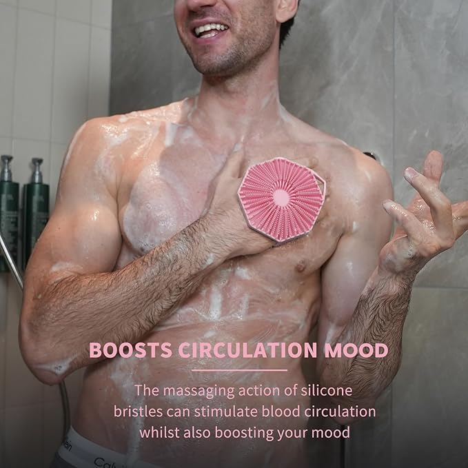 iTokGoK® Premium Silver-Infused Double-Sided Design 2-in-1 Silicone Body Scrubber for Women,Body Buffer Scrubber for Sensitive Skin, Ergonomic No-Slip Handle, Long-Lasting & Easy to Clean - Pink