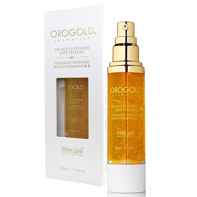 OROGOLD White Gold 24K Multi-Vitamin Deep Peeling - Facial Exfoliator with Gold, Walnut, Coconut, Green Tea, Mandelic, Vitamins A C E - 1.76 Fl. Oz.