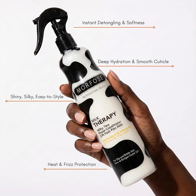 Morfose Professional Two Phase Leave-in Conditioner for Dry, Damaged, or Brittle Strands, Repairs and Protects, Damage, and Split Ends, 13.52 Fl Oz (Milk Therapy)