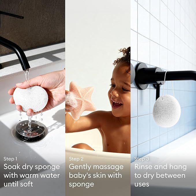 Vove Organic Konjac Baby Bath Sponges 3-Pack - Safe Natural Bath Sponges for Newborns Infants & Toddlers, Cute Ocean Shapes, Plant-Based Baby Bathing, Certified Organic