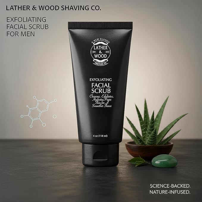 Best Face Wash for Men - Lather & Wood's Face Scrub - Luxurious Exfoliating Facial Wash for the Men. 4oz