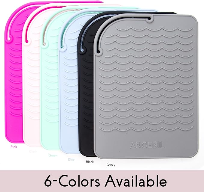 ANGENIL Silicone Heat Mat for Hair Tools - Flat Iron and Curling Iron Mat Heat Resistant for Counter, Heat-Resistant Flat Iron Travel Essentials Case, Vanity Organizer, Grey, Normal Size 9" x 6.5"