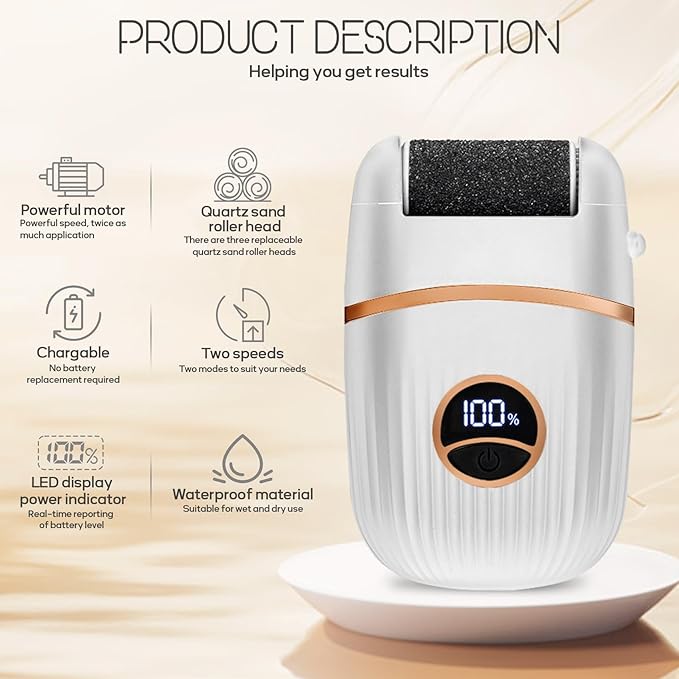Electric Foot File and Callus Remover, Rechargeable Pedicure Device with Multiple Heads for Dry Rough Feet Care, Home Use Foot Grinder Tool