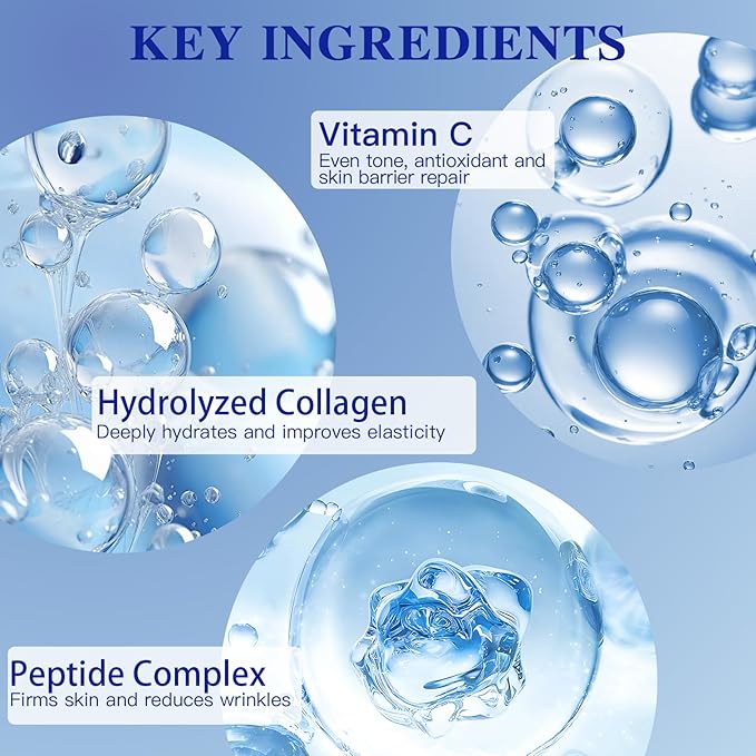 Deep Hydrolyzed Collagen Face Mask, 4 Pack - Age-Defying Sheet Mask with Peptides & Hyaluronic Acid, Restores Skin Elasticity & Firmness for Women