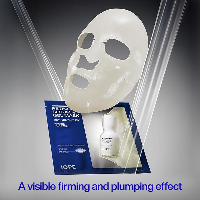 IOPE Retinol Expert 0.1% Anti-Aging Serum, Gel Mask 6 Sheets Set, Daily Self Care Essential Kits, Korean Skincare Glow