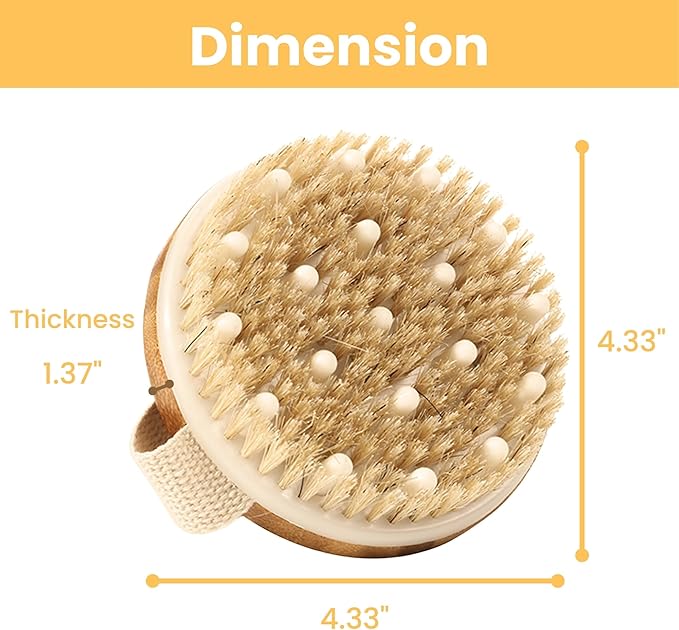 Dry Body Brush,Round Dry Exfoliating Brush Natural Bristle Bristle Exfoliation,Lymphatic Drainage,Lymphatic Brush,Cellulite,Blood Circulation