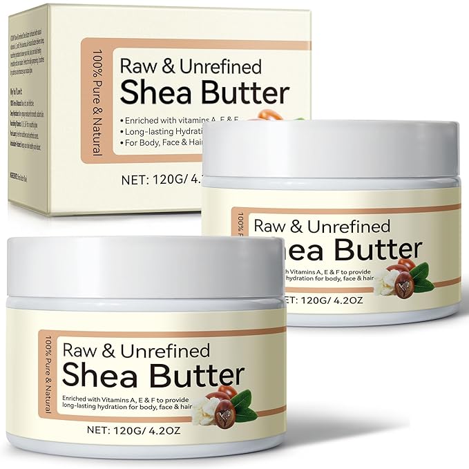 2Pack Raw & Unrefined Shea Butter for Body, Face & Hair, Pure Shea Butter with vitamins A, E & F, Long-Lasting Hydration for Dry Skin, Hair Care, DIY Lip Balm, Natural Moisturizer