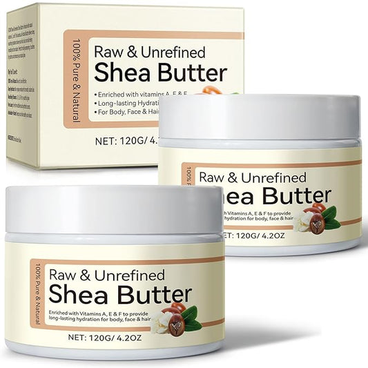 Shea Butter Raw Organic - 2Pack, Pure & Natural Unrefined Shea Butter Hand Cream, Packed with Vitamins A, D, E & F, Moisturizing & Locking Water, Keeps Skin Healthy and Vibrant, 8.4 Oz