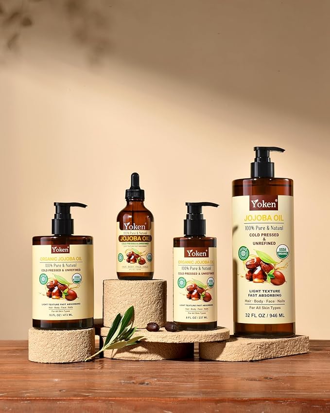 USDA Organic Jojoba Oil Cold Pressed 8 fl oz, 100% Pure & Natural Unrefined Jojoba Oil for Face Hair & Skin Massage, Hexane Free, Deeply Moisturizing Body Carrier oils Multi-Purpose Serum