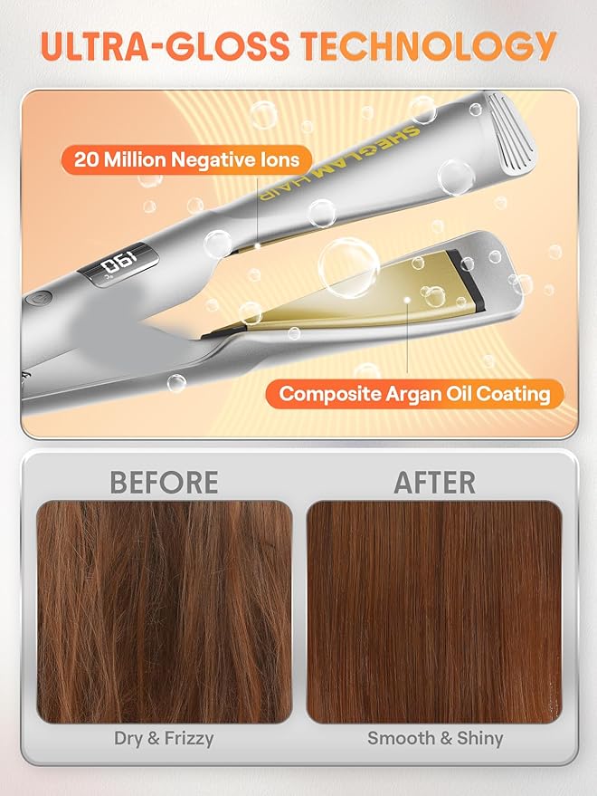 SHEGLAM Sleek Chic Twist Kiss Flat Iron - 2-in-1 Hair Straightener & Curling Iron, 1" Barrel, 60s Fast Heat, 20M Negative Ions, 5 Temp Settings, Travel-Friendly