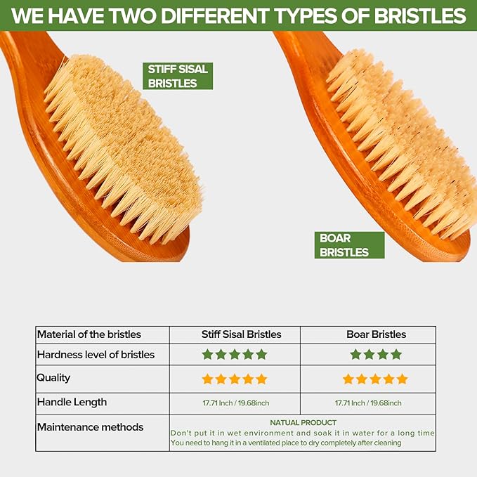 ICANdOIT-19.68Inch Natural Boar Bristles Anti-Slip Extra Long Handle Bath Brush,Bent Handle Shower Scrubber for Exfoliating,Shower Back Brush,Exfoliation Set with Pumice Stone (1 Pack)