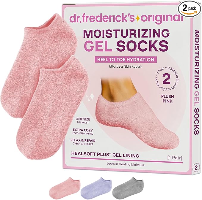 Dr. Frederick’s Original Moisturizing Gel Socks for Men & Women – Dry Feet & Cracked Heel Treatment – Full Foot Gel Lining with Mango Butter, Shea Butter, Jojoba & Coconut Oil – Plush Pink