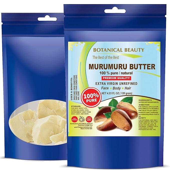 Botanical Beauty MURUMURU BUTTER Astrocaryum murumuru 100% Pure Natural, Unrefined, RAW, Virgin. Natural Skin Moisturizer Vegan for Face, Skin, Body, Hair, Lips, Nails, Lotions, Cream (4.23 Ounce)