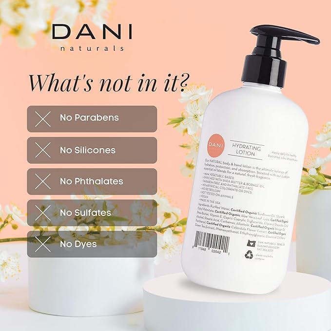 DANI Naturals Hand & Body Lotion - Coconut Hibiscus Scented, Moisturizing & Nourishing Lotion for Dry Skin, Deep Hydration with Natural & Organic Ingredients, Paraben-Free, Vegan & Cruelty-Free, 12 Oz