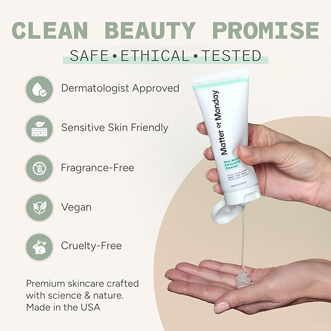 Pore Minimizing Face Wash - Exfoliating Cleanser with Fruit Enzymes & Bamboo - Daily Facial Cleanser for Oily Acne Prone Skin - Deep Pore Cleanser