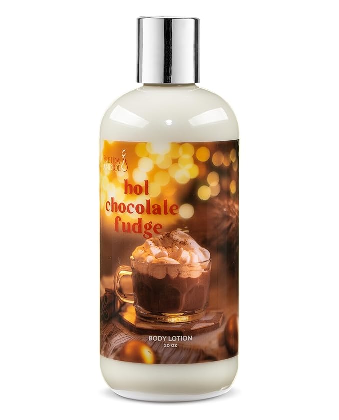 Freida & Joe Hot Chocolate Fudge Body Lotion – 10oz Moisturizing Lotion with Shea Butter & Vitamin E | Hydrating Scented Body Cream | Warm Cocoa & Vanilla Fragrance