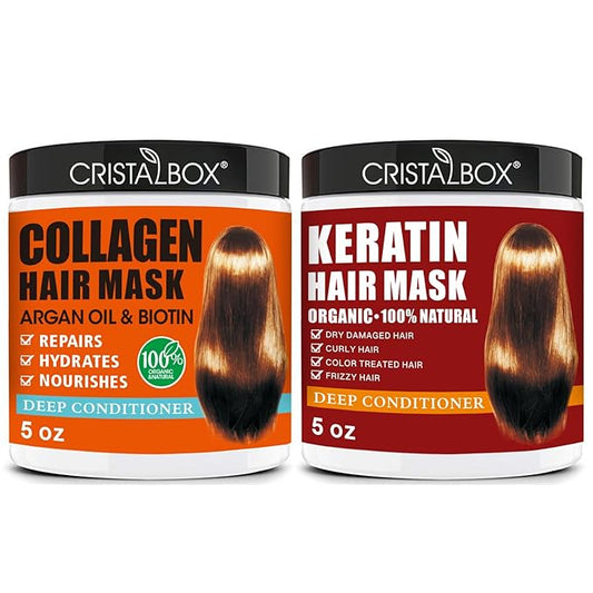 2 Pack Collagen Hair Mask & Keratin Hair Mask,Keratin Hair Treatment,Repair Treatment Deep Conditioning Hair Treatment Mask for Damaged Hair,Hydrating Conditioner with Argan Oil for Dry Hair