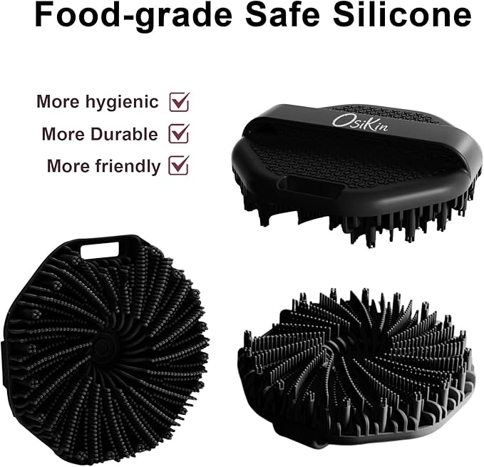 Silicone Body Scrubber Shower Brush, Exfoliating Body Wash Scrubbers for All Skin Types, Ergonomic No-Slip Handle, Exfoliation & Gentle Massage,Body Brush for Showering with Hanging Hole (Black)