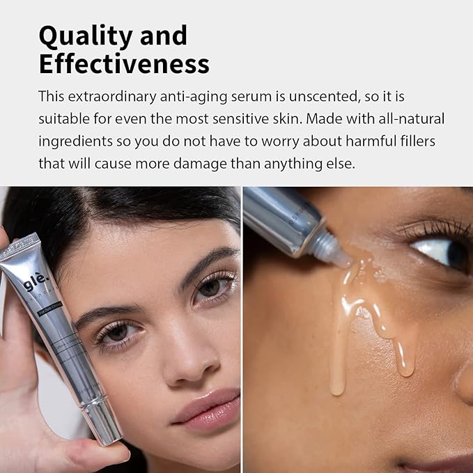 Gle Vitamin C Eye Serum for Dark Circles, Eye Wrinkles and Redness | Dark Circle Under Eye Puffy Eyes Treatment | Caffeine, Vitamin C Hyaluronic Acid | Hydrating & Brightening Scent-Free Travel Size