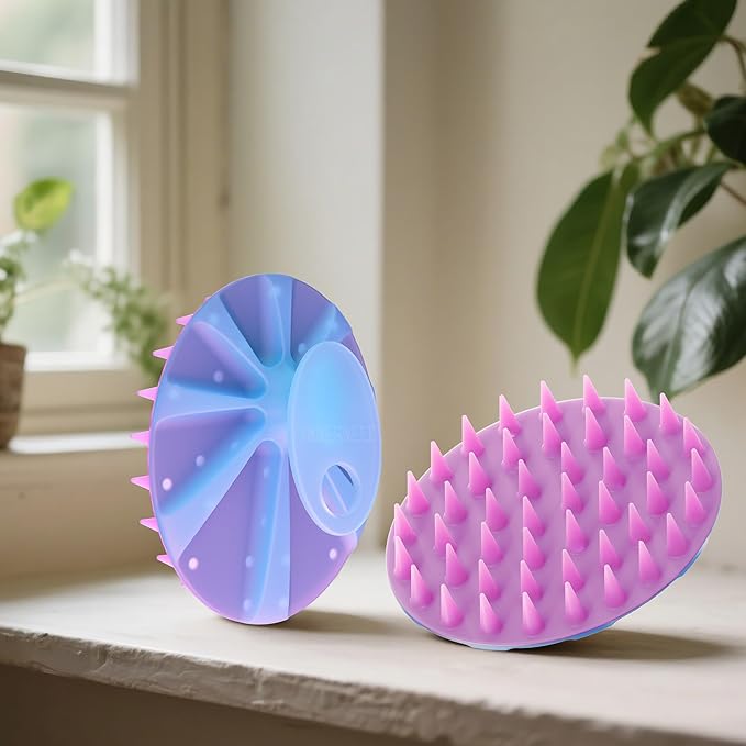 INNERNEED Magnetic Silicone Scalp Scrubber for Hair Washing – Soft Thick Bristles, Palm-Sized Shampoo Brush for Wet or Dry Scalp Massage, Improves Circulation & Scalp Health (semi-Transparent Purple)