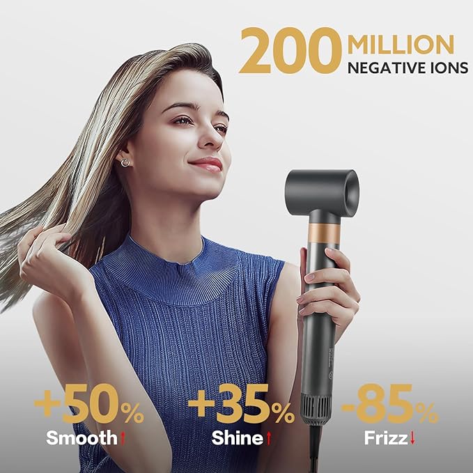 Hair Dryer Hot Air Styler: High-Speed Blow Dryers with Negative Ionic for Fast Drying Frizz Control, Airflow Auto Wrap Curling Iron Curler Oval Volumizer Round Brush for Styling Smoothing Volumizing