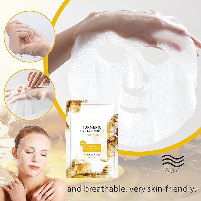 15 Sheets Face Mask Skin Care, Deep Moisturizing Hydrating Facial Masks, Turmeric Face Mask for Sensitive Skin, Facial Mask Sheet for Breakouts, Hydrate and Soothe for All Skin Types