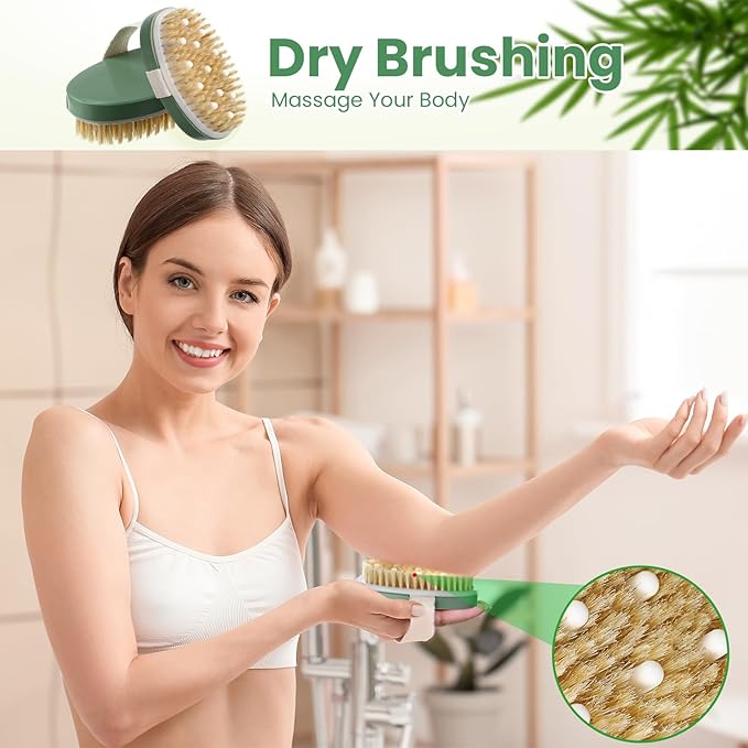 Gejoy 10 Pcs Dry Brushing Body Brush Exfoliating Brush with Massage Nodule Dry Skin Body Scrubber for Shower Bath Back Circulation Improvement Dead Skin Exfoliator (4.92 x 2.56 Inches,Sage Green)