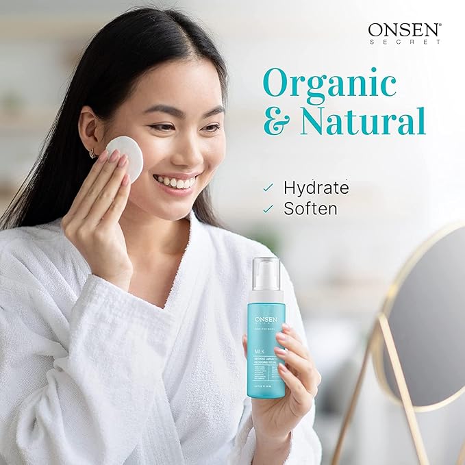 Onsen Secret Japanese Cleansing Milk Face Wash, Anti Aging Gentle Cleanser, Makeup Remover, Cleansing Milk for Sensitive Skin, All Natural, Purifying Organic, Non Foaming Facial Cleanser - 150 ml