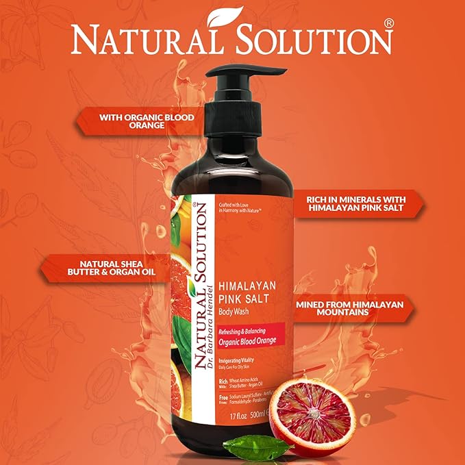 Natural Solution Body Wash 17 fl oz/Each, Revitalizes & Refreshing Your Skin, Formulated with Organic Blood Orange Extracts with Himalayan Pink Salt – Pack of 6