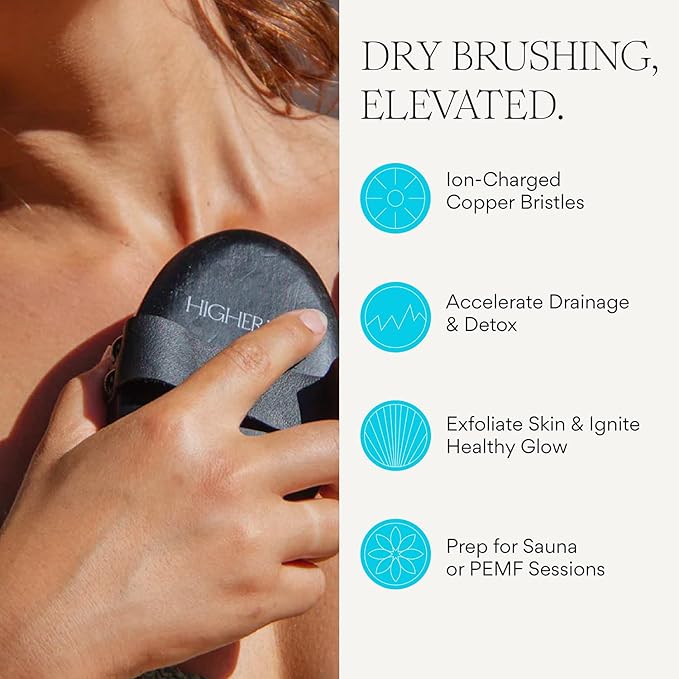 HigherDOSE Copper Dry Brushing Body Brush - Ion-Charged Dry Brush & Lymphatic Drainage Massager to Promote Circulation and Exfoliate for Glowing Skin - Everyday Antimicrobial Body Scrubber