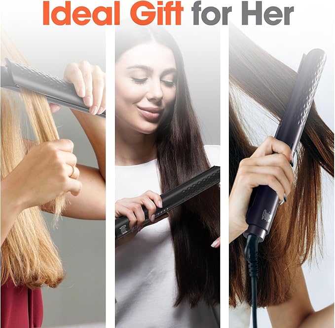 Quico Hair Straightener, 110-240V Global Travel Hair Straighteners for women, 15s Fast Heating, Professional Negative Ion Flat Iron, Temp Memory, 320℉-450℉, Auto-Off, with Glove and Clips, Gift, Black