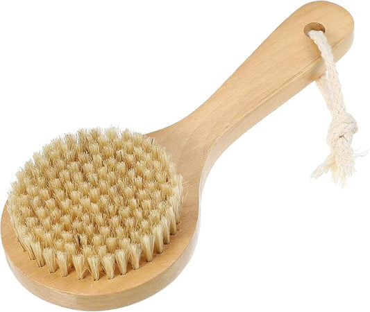 VOCOSTE 1 Pcs Bath Brush, Back Scrubber Wood for Shower with Short Handle, Brown, 7.9 Inches