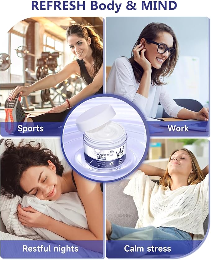 GBN Magnesium Cream - Hydrating Magnesium Lotion for Sleep - Natural Relaxation & Muscle Tension, Nighttime Cream for Feet, Leg Cramps, Safe for Kids (Lavender)