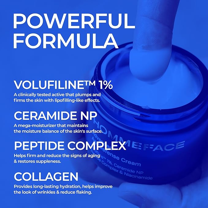 HommeFace Men’s Advanced Age Defense Anti-Wrinkle Day & Night Face Cream - Korean Skincare Technology with Volufiline, Ceramide, Hyaluronic Acid, Peptides & Collagen, 1.76 oz