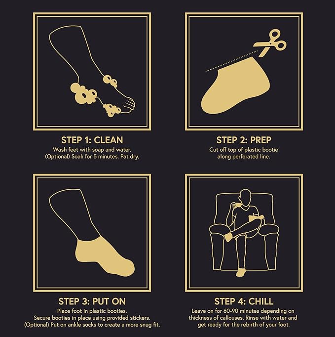 (Pack of 4) Phoenix Foot Peel for Men - Extra Large - Extra Strength - Exfoliating Dry Feet Treatment - Callus Remover - Unscented - Paraben and Fragrance Free