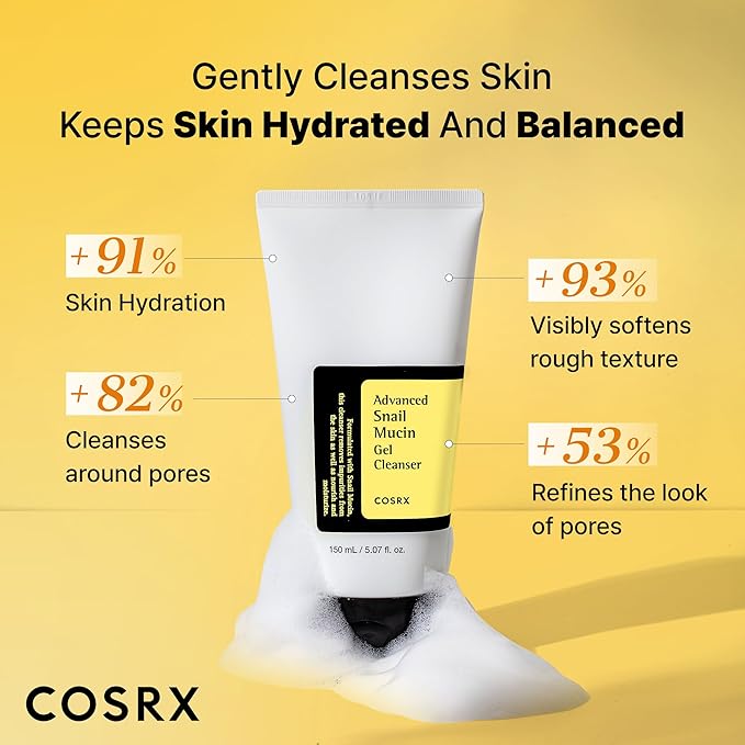COSRX Advanced Snail Mucin Gel Cleanser, 5.07 Fl Oz / 150 mL, Rich Daily Deep Cleansing Gel for Dry & Sensitive Skin, Korean Skin Care, Not Tested on Animals, No Parabens, Stocking Stuffers