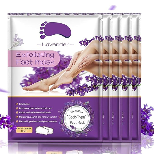 Foot Peeling Mask 5 Pack, Foot Peel Mask Remove Dead Skin, Rough Callus and Cracked Heels, Dry Skin Moisturizer for Soft and Smooth Baby Touch Feet (Lavender)