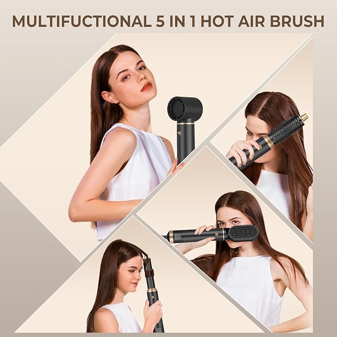 5 in 1 Blow Dryer Brush, Upgrade Hair Dryer Brush Air Curler Air Curling Wrap Styler, Detachable Hot Air Brush Negative Ion Curling Brush Iron, Hair Styling Tools for Drying Curling Straightening