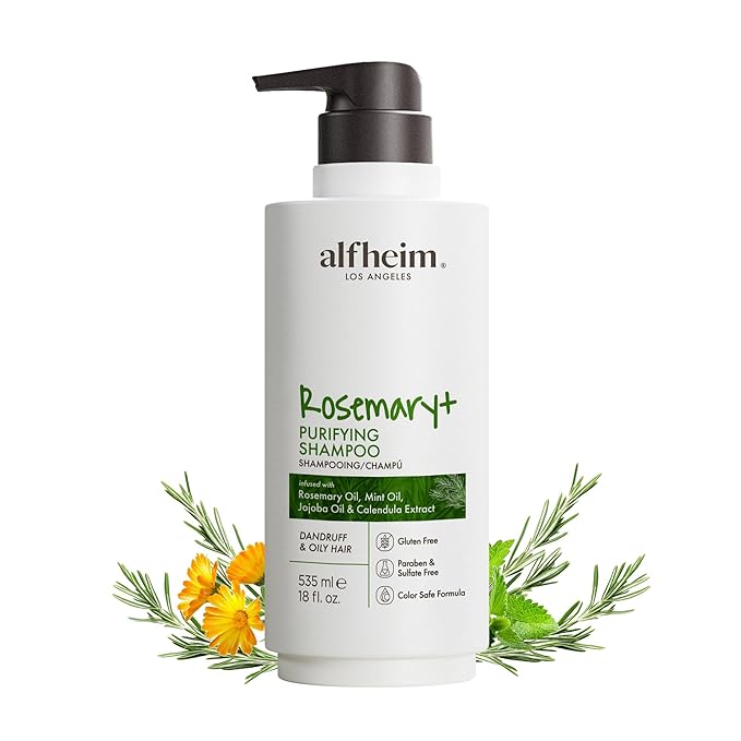 ALFHEIM Rosemary+ Purifying Shampoo – Clarifying Cleanse for Oily & Fine Hair with Rosemary, Peppermint & Jojoba Oils – Deep Scalp Refresh, Lightweight Volume – Vegan, Sulfate Free – 18 oz / 535 ml