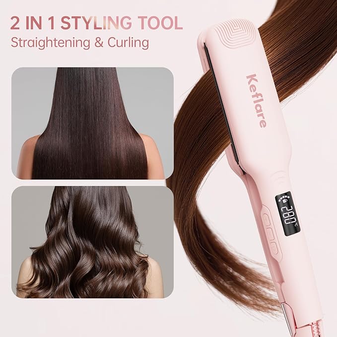 1.7-inch Hair Straightener, Fast-Heating Flat Iron with 7 Adjustable Temperature Settings and Dual Voltage Auto-Adjustment, Suitable for Home and Global Travel