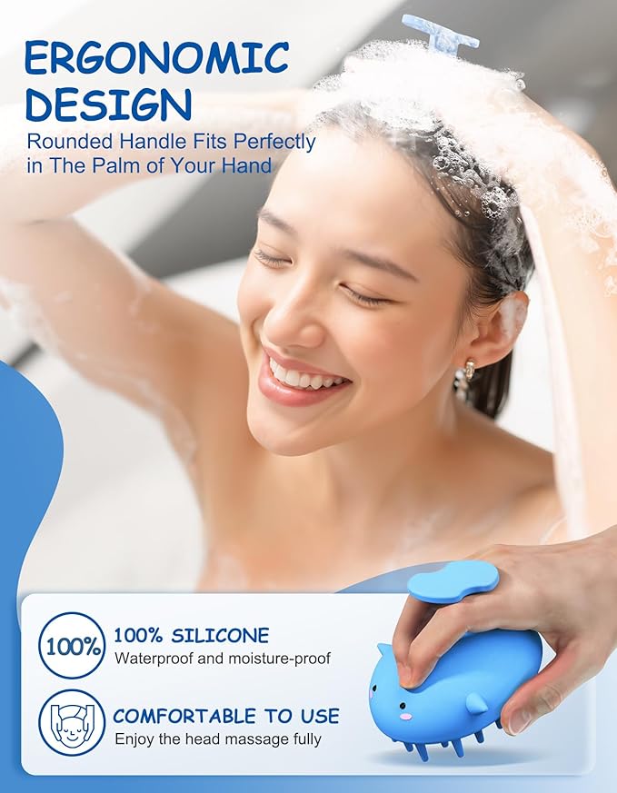 Scalp Massager Hair Growth Shampoo Brush, Silicone Scalp Scrubber Shower Scalp Brush for Hair, Head Massager Scalp Exfoliator for Dandruff Removal, Wet Dry Scalp Massage Tool for Hair Care, Blue