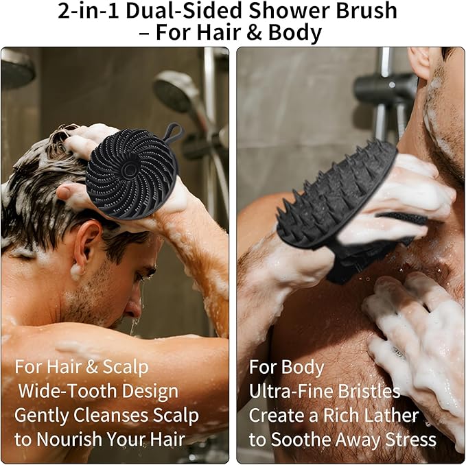 Larger Silicone Body Scrubber&Scalp Massager Hair Growth,Dual Sided Dual-Use,Exfoliating Body Scrubber,Wet&Dry Brush for Hair Massager Scalp,Silicone Shower Scrubber (Black)