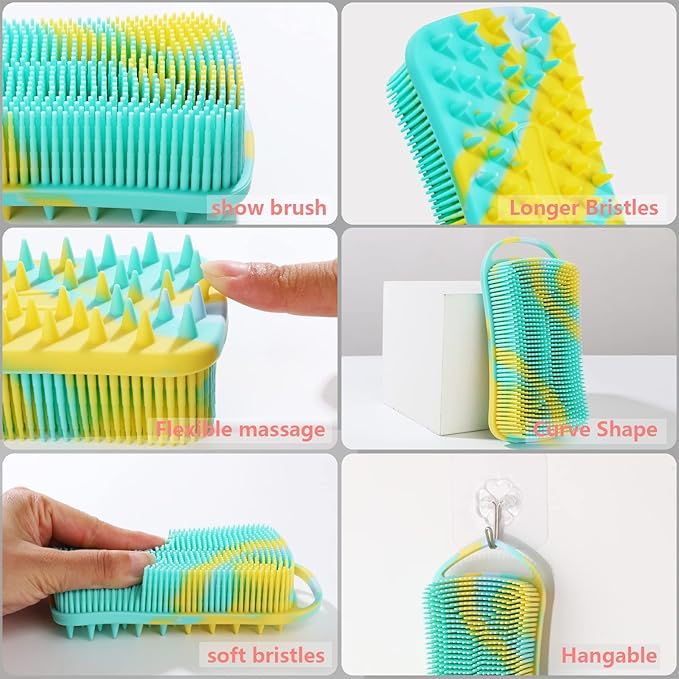 Silicone Body Scrubber, 2 in 1 Body Brush & Hair Scalp Brush for Shower and Bath, Easy Clean, Lathers Well, Stimulating Blood Circulation More Hygienic Than Loofah, Fit Women Men.Camo Green