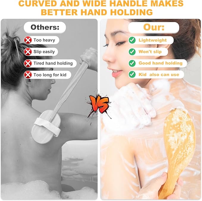 Dry Brushing Body Brush, Exfoliating Dry Brush with Boar Bristles, Soft Shower Brush for Cleaning Body, Improving Blood Circulation and Lymphatic Drainage,Skin Care Brush(Bamboo Handle)