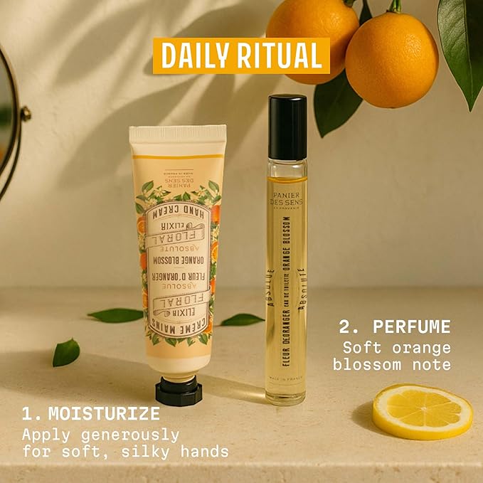 Panier des Sens - Small Hand Cream for Dry Cracked Hands – Orange Blossom Mini Hand Lotion for Dry Skin - With Sweet Almond and Olive Oil - Hand Care 96% Natural Ingredients - Travel Size 1 floz