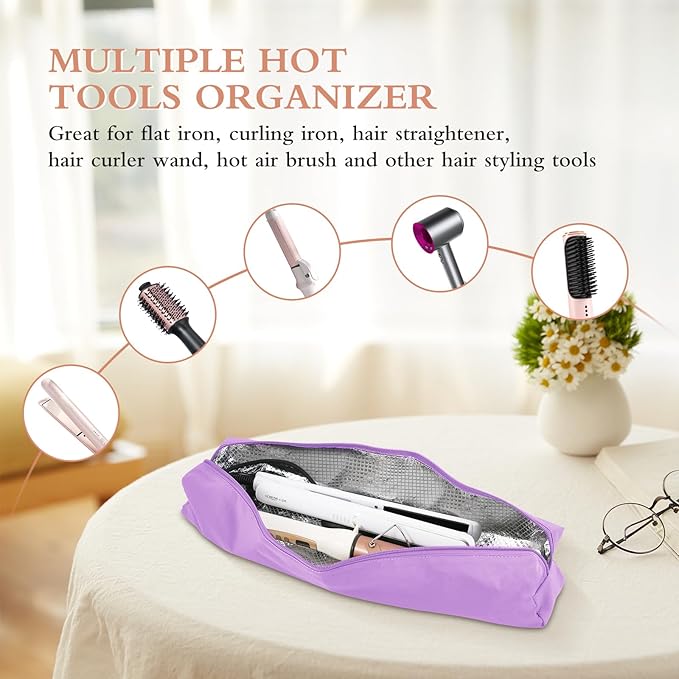 Professional Hot Hair Tools Organizer Bag Portable Travel Heat Resistant Storage Case Pouch for Curling Irons, Flat Irons, Hair Straightener and Styling Tools(17.7" x 3.2"x 3.2")